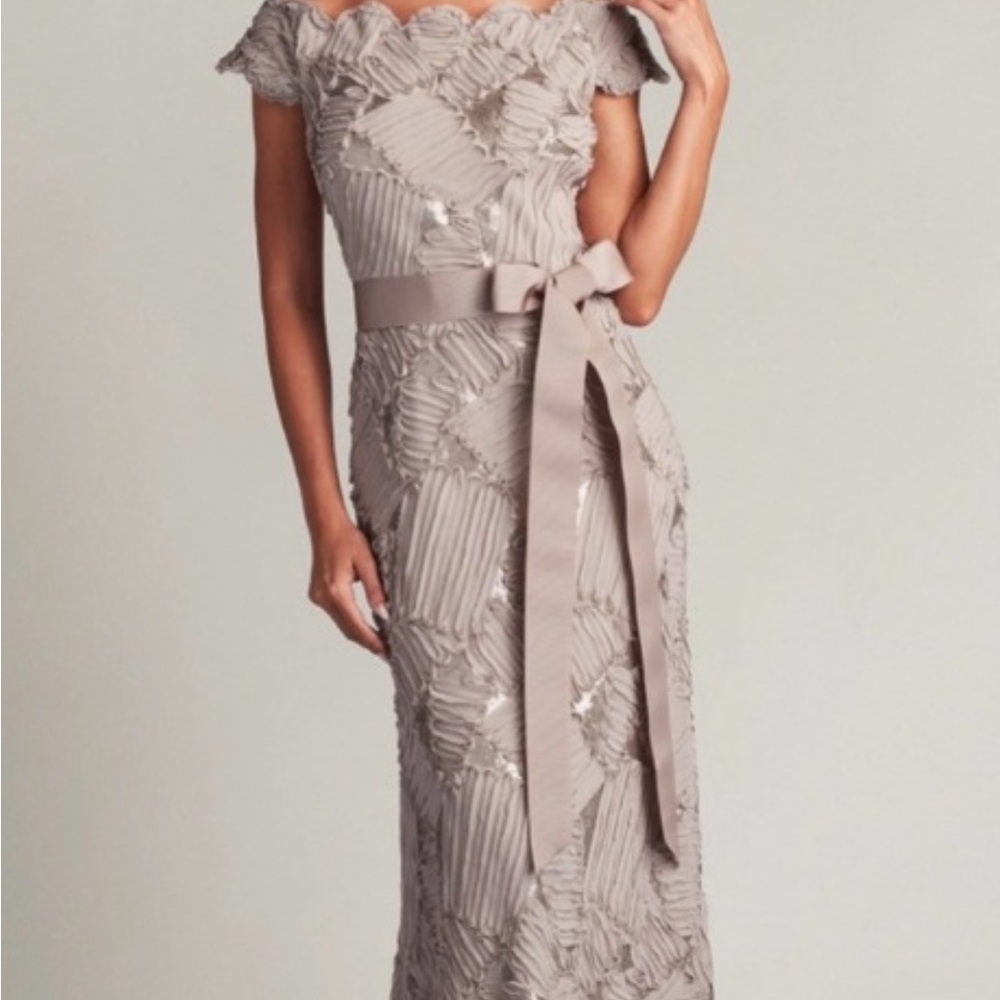 Tadashi Shoji Brown Sheath Dress with Flutter Cap Sleeves